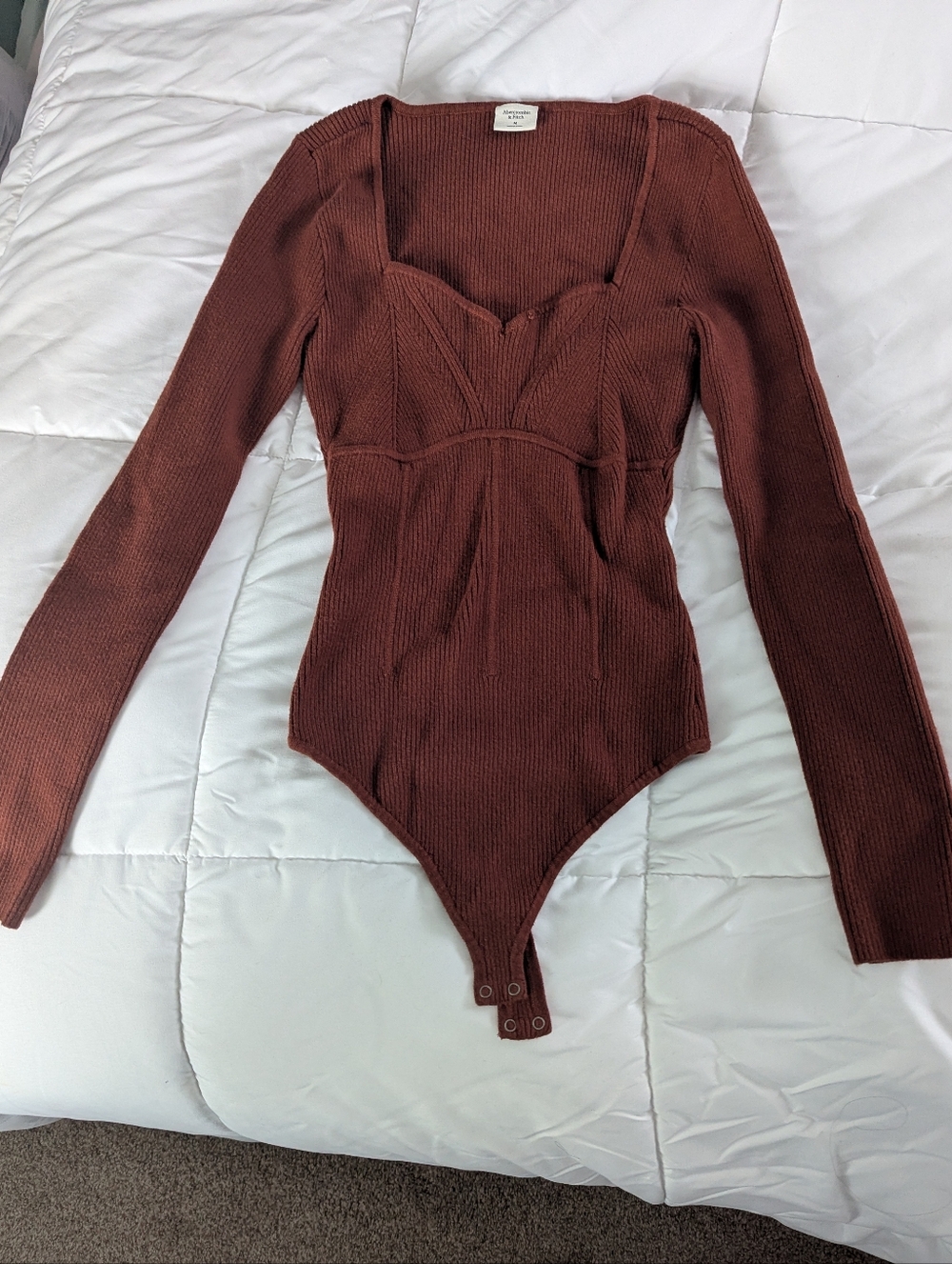 Abercrombie And Fitch Ribbed Long-Sleeve Bodysuit in Deep Brown